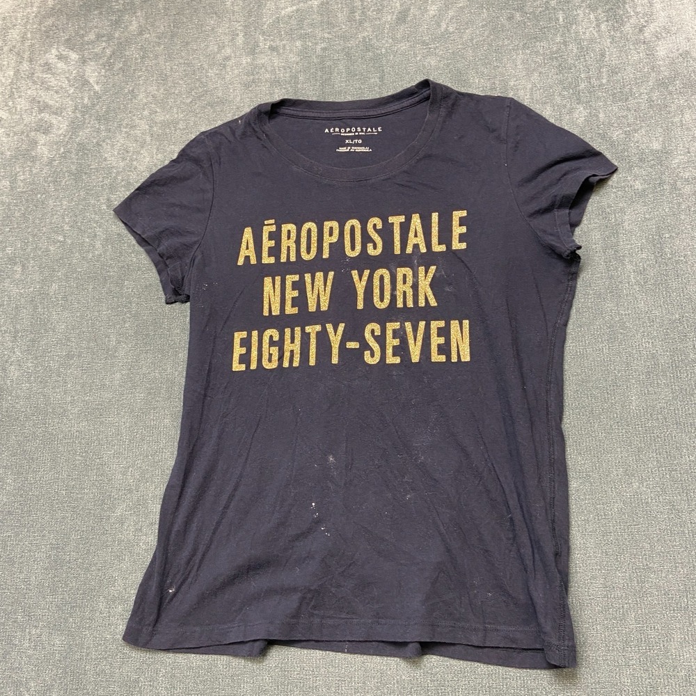Aeropostale New York Eighty-Seven Graphic T-Shirt Womens XL Blue Short Sleeve